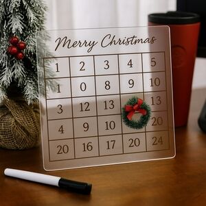 Dry Erase Christmas Countdown Advent Calendar 9"x9" Magnetic Wreath Holiday Deco
